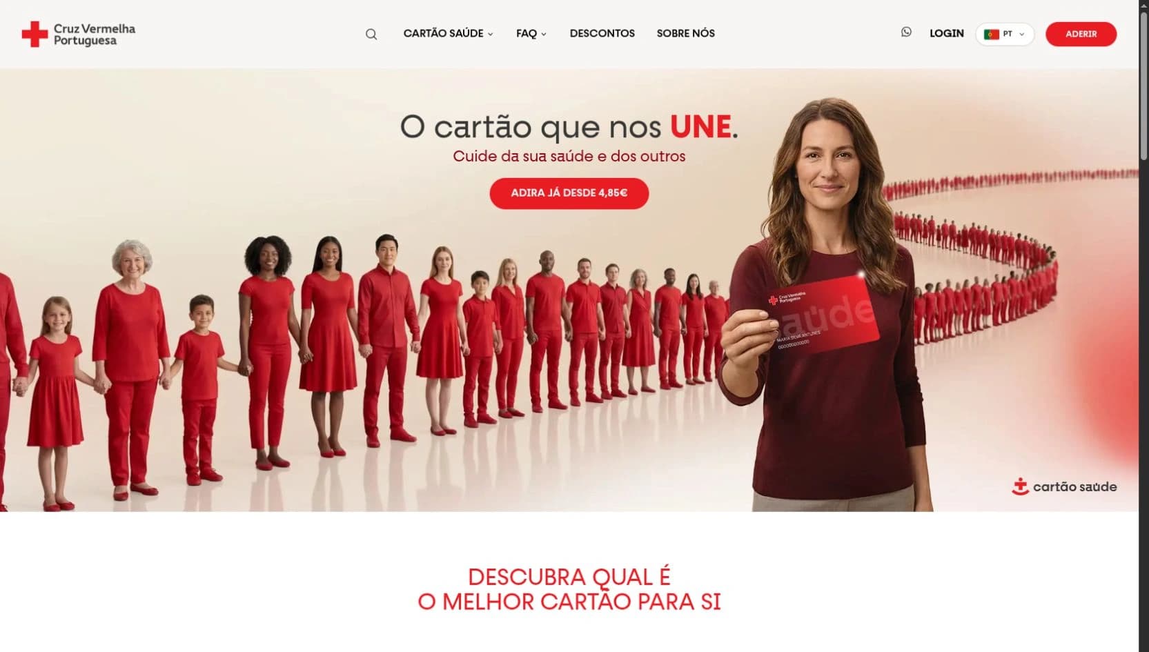 Captura real da página oficial do Cartão Saúde da Cruz Vermelha Portuguesa, com a apresentação do cartão que nos une.