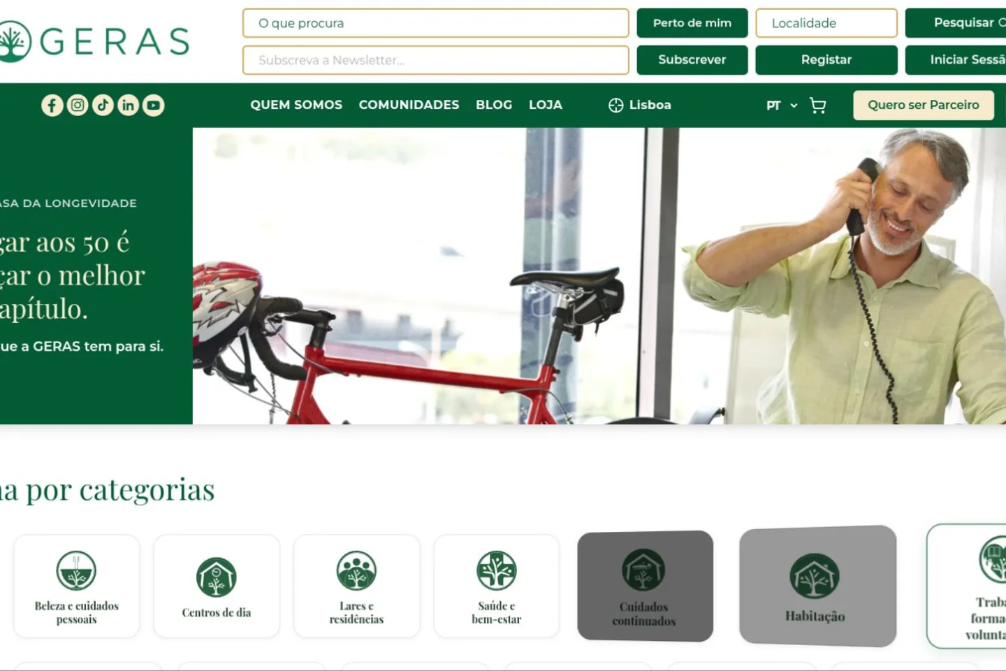 Captura real da página inicial do marketplace GERAS com pesquisa, categorias e destaque editorial.