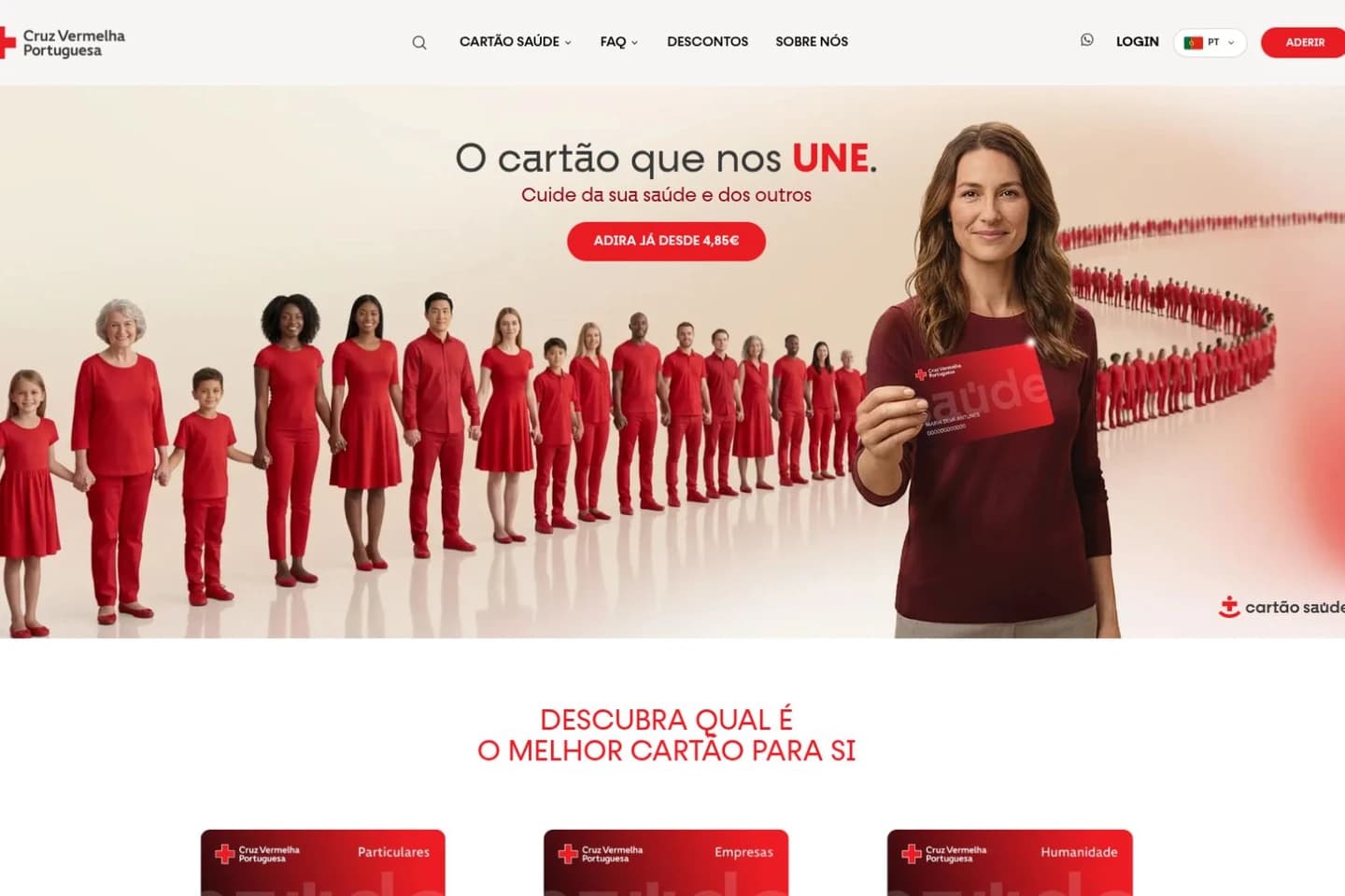 Captura real da página oficial do Cartão Saúde da Cruz Vermelha Portuguesa, com a apresentação do cartão que nos une.
